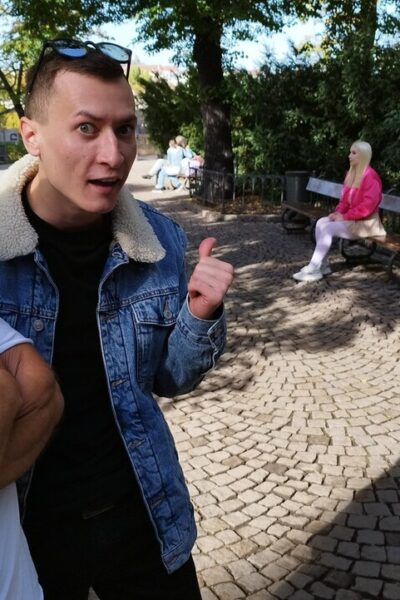 Blonde nympho with big tits Vera Jarw getting double teamed in a threesome